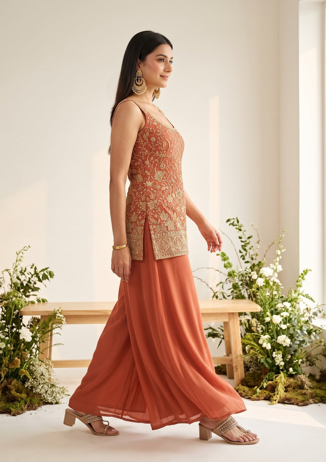 Gajari Pink Cutdana Georgette Readymade Salwar Suit