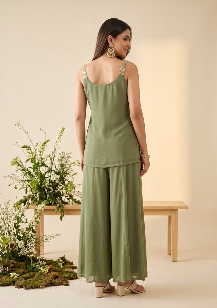 Pista Green Cutdana Georgette Readymade Salwar Suit
