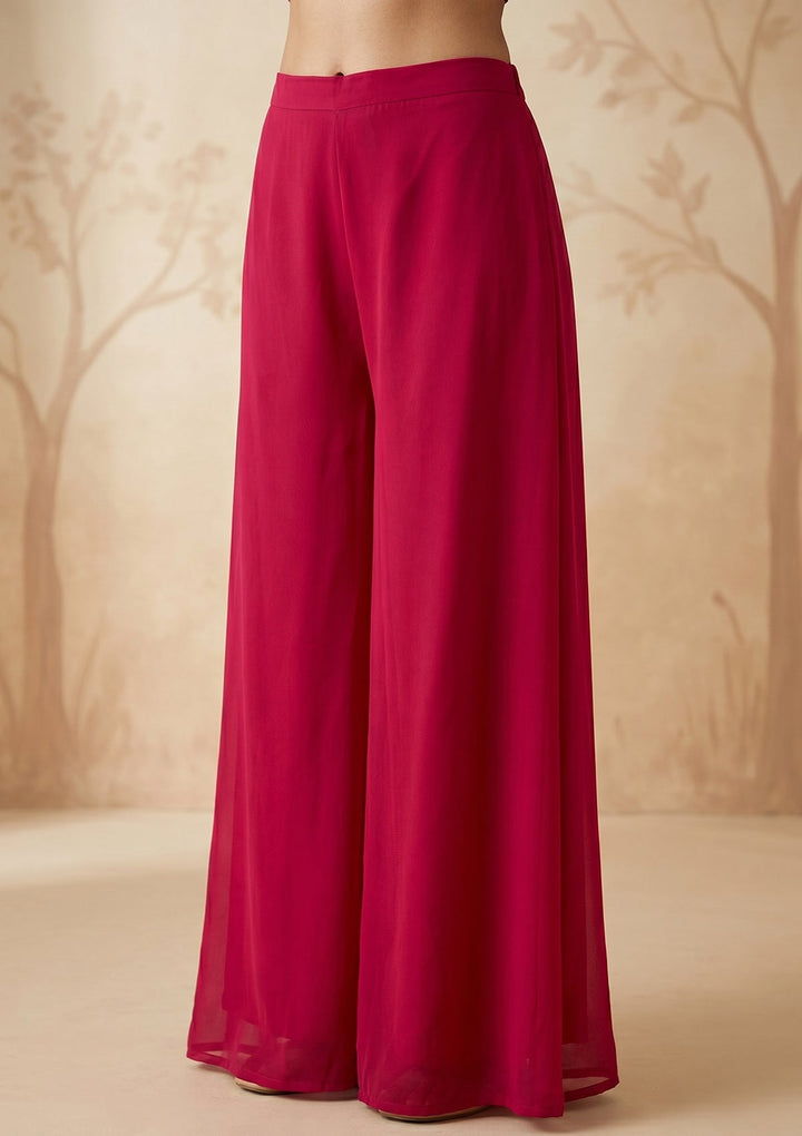 Rani Pink Threadwork Georgette Readymade Salwar Suit