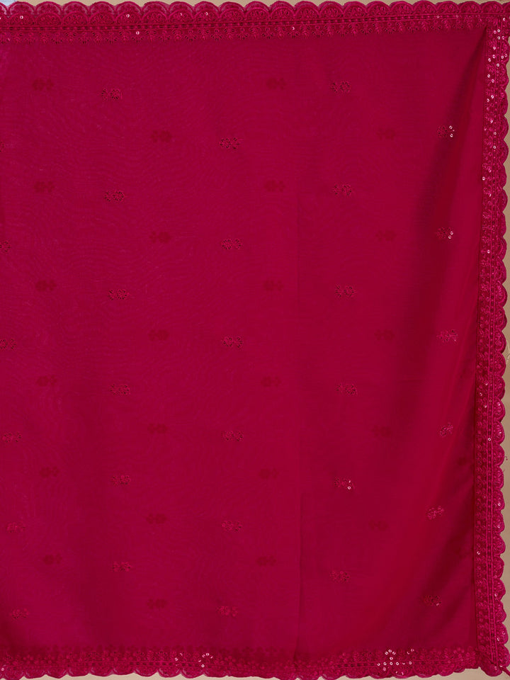 Rani Pink Threadwork Georgette Readymade Salwar Suit