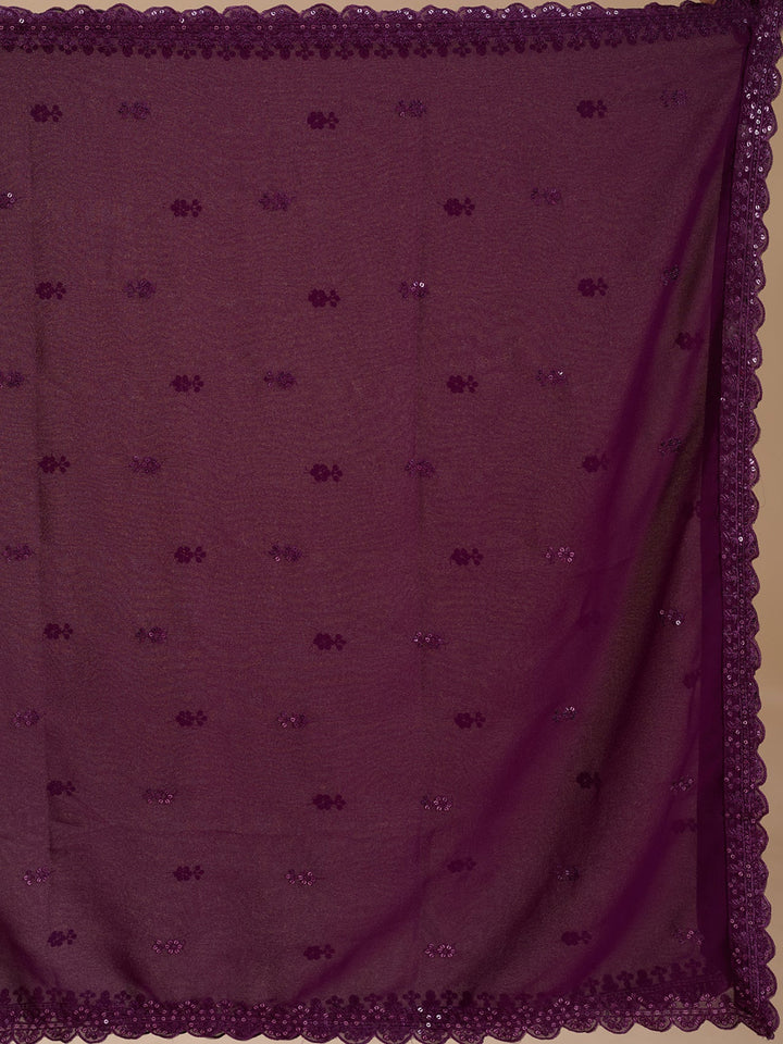 Wine Threadwork Georgette Readymade Salwar Suit
