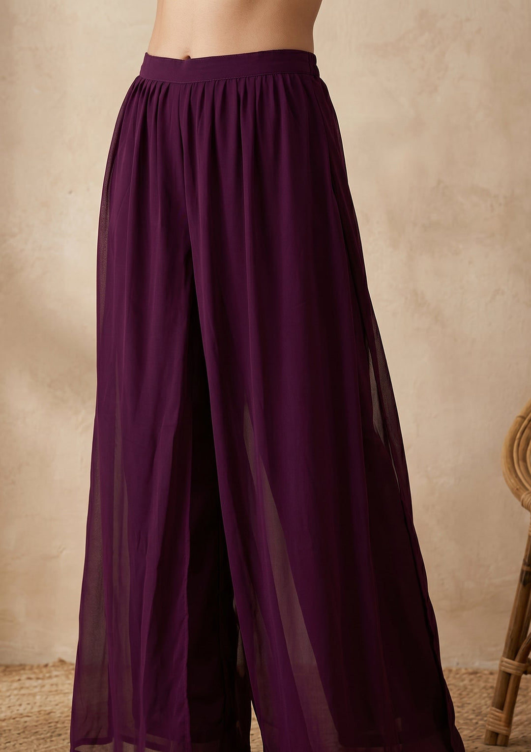 Wine Threadwork Georgette Readymade Salwar Suit