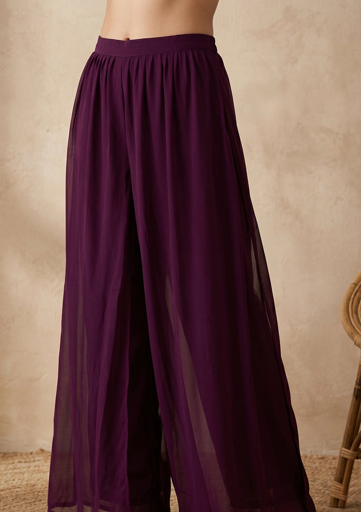 Wine Threadwork Georgette Readymade Salwar Suit