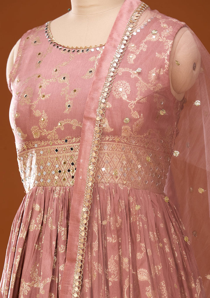 Onion Pink Mirrorwork Silk Readymade Salwar Suit