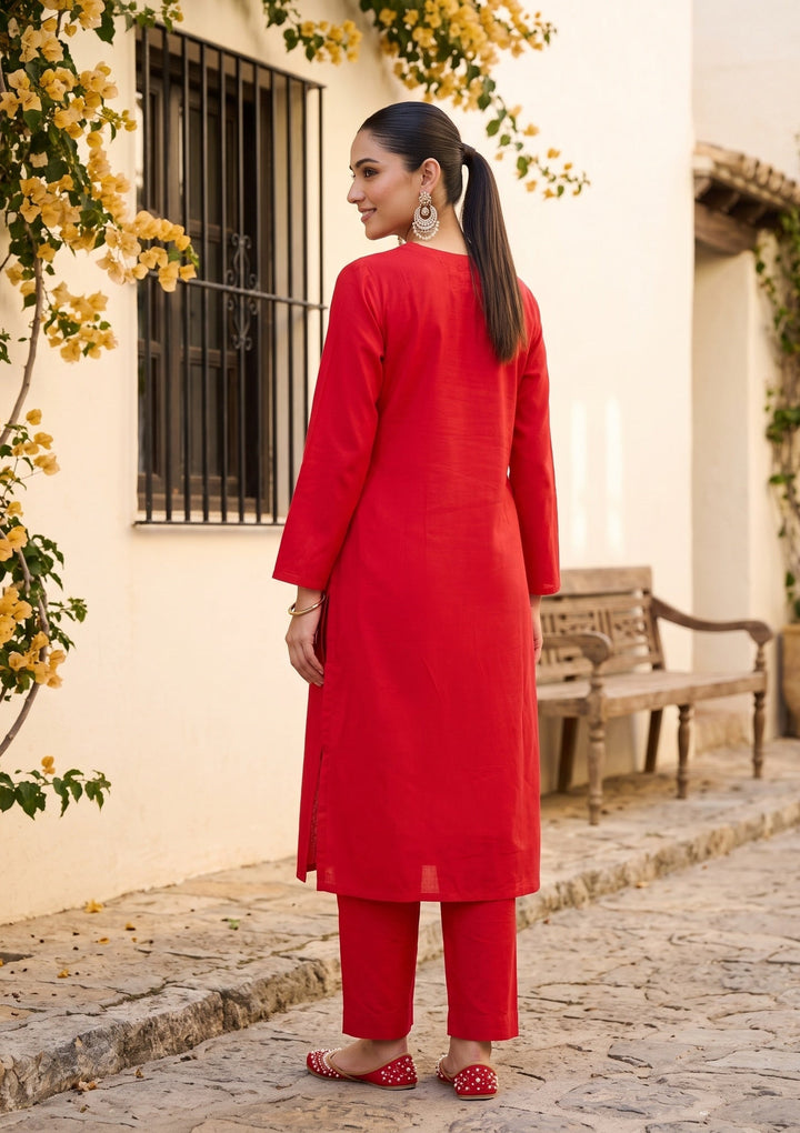 Red Zariwork (Gold) Chanderi Readymade Salwar Suit