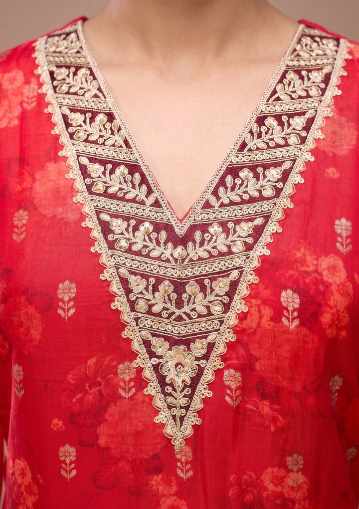 Red Zariwork (Gold) Chanderi Readymade Salwar Suit