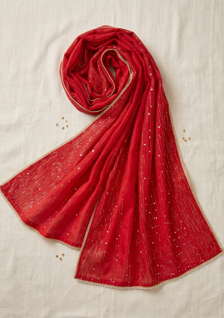 Red Zariwork (Gold) Chanderi Readymade Salwar Suit