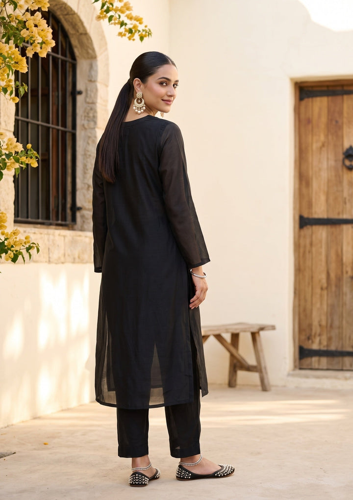 Black Cording Silk Readymade Salwar Suit