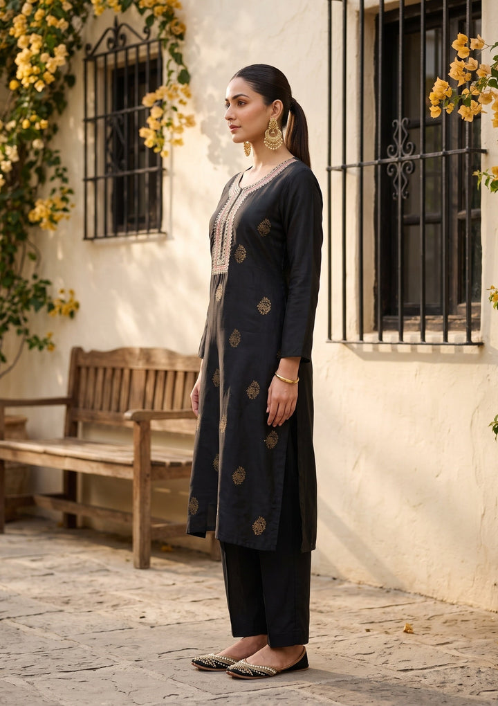 Black Cording Silk Readymade Salwar Suit