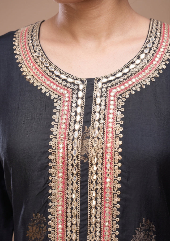 Black Cording Silk Readymade Salwar Suit