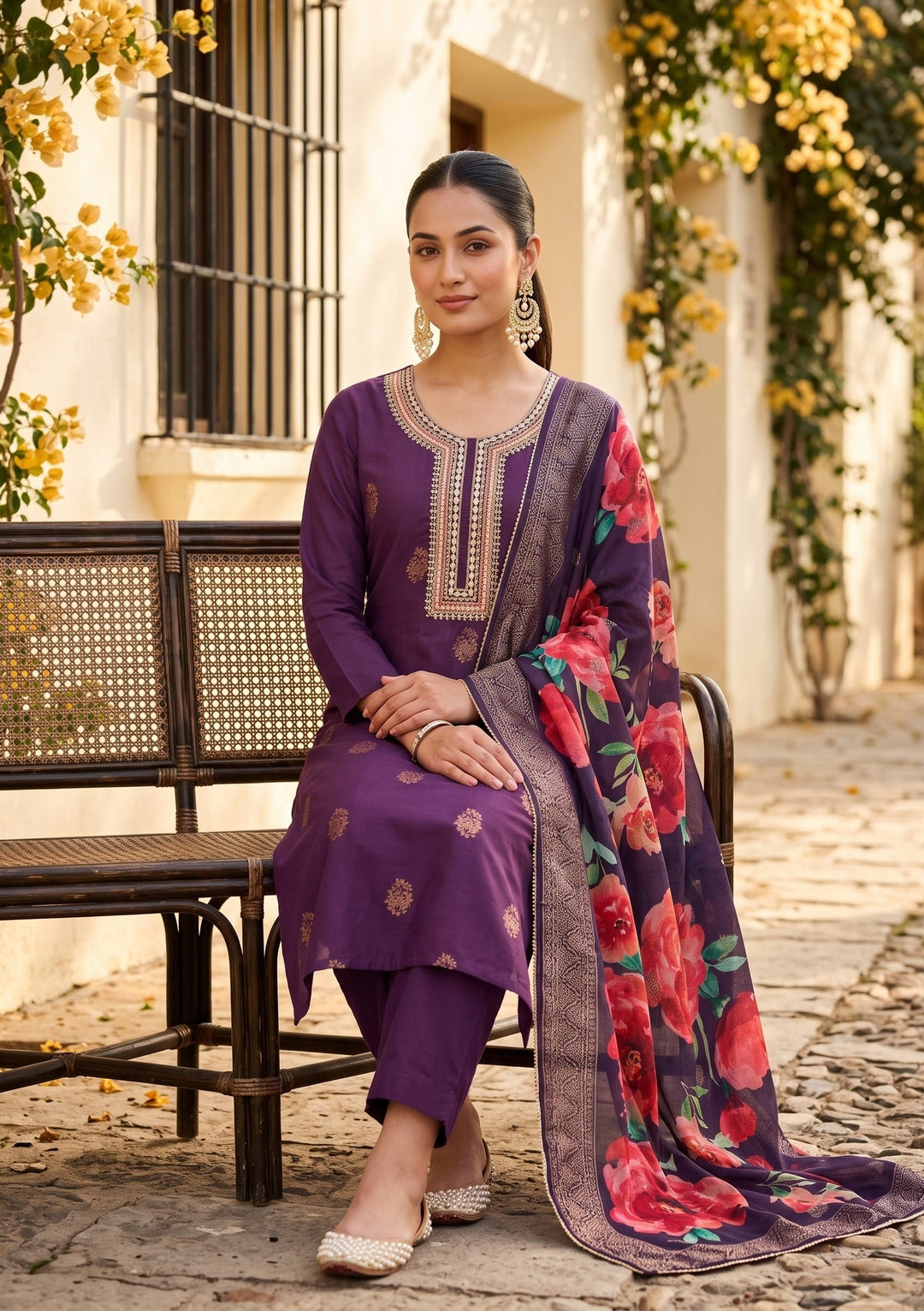 Purple Cording Silk Readymade Salwar Suit