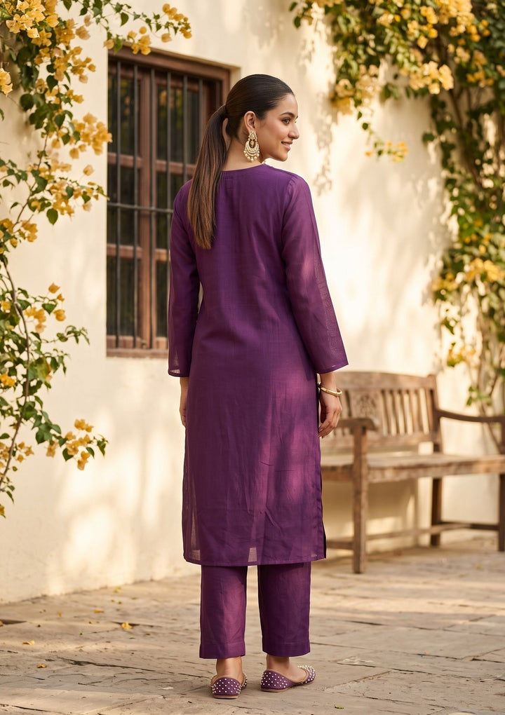 Purple Cording Silk Readymade Salwar Suit