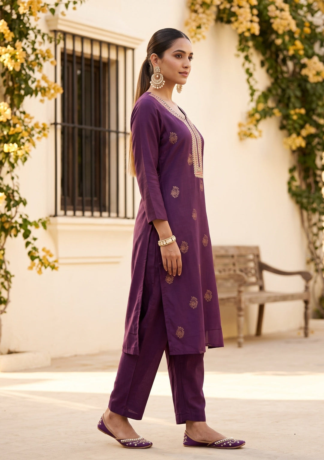 Purple Cording Silk Readymade Salwar Suit