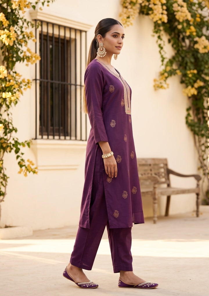 Purple Cording Silk Readymade Salwar Suit