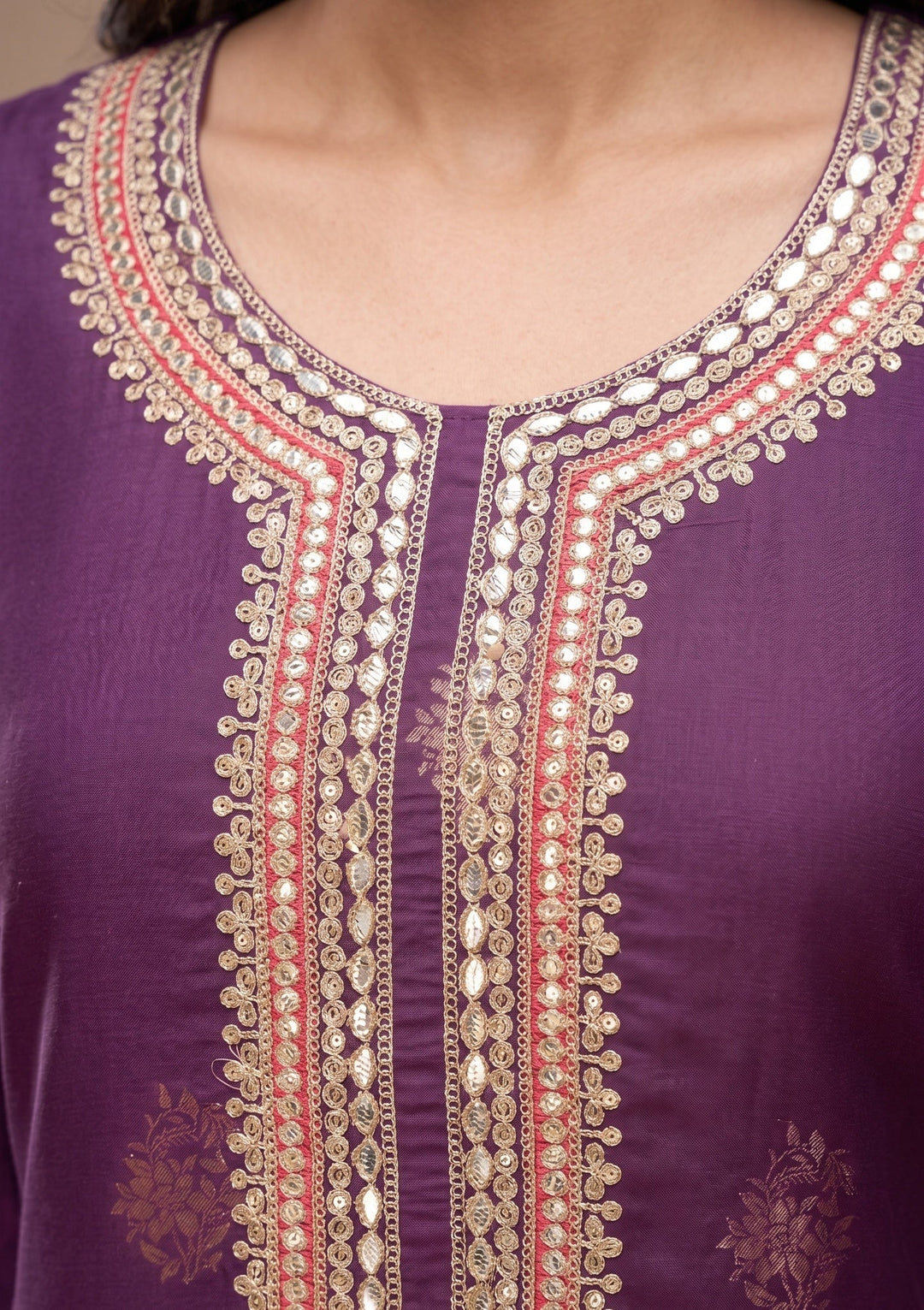 Purple Cording Silk Readymade Salwar Suit
