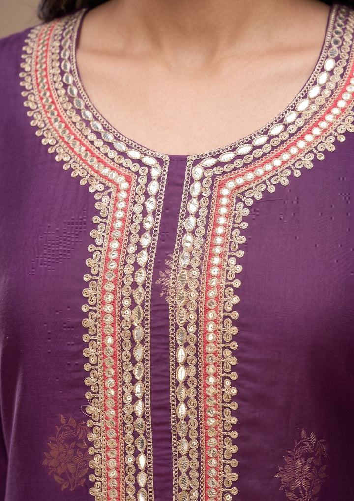 Purple Cording Silk Readymade Salwar Suit