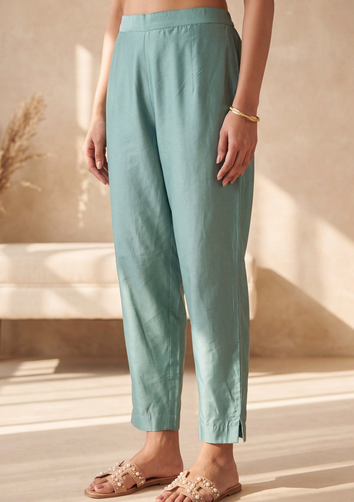 Sea Green Zariwork (Gold) Chanderi Readymade Salwar Suit