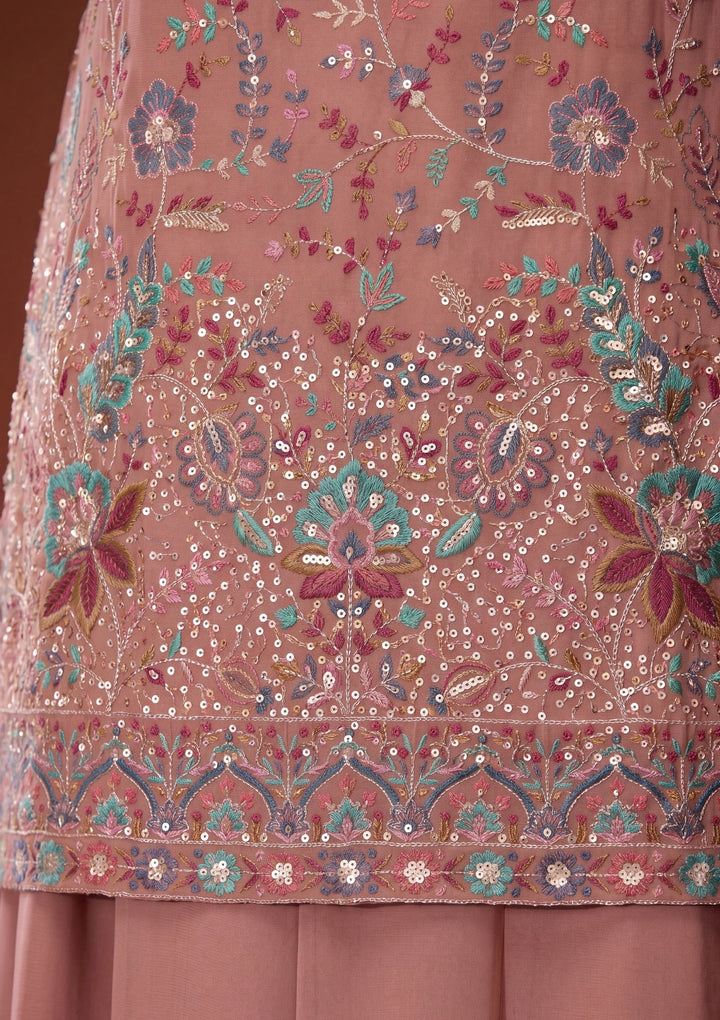Peach Threadwork Georgette Readymade Salwar Suit