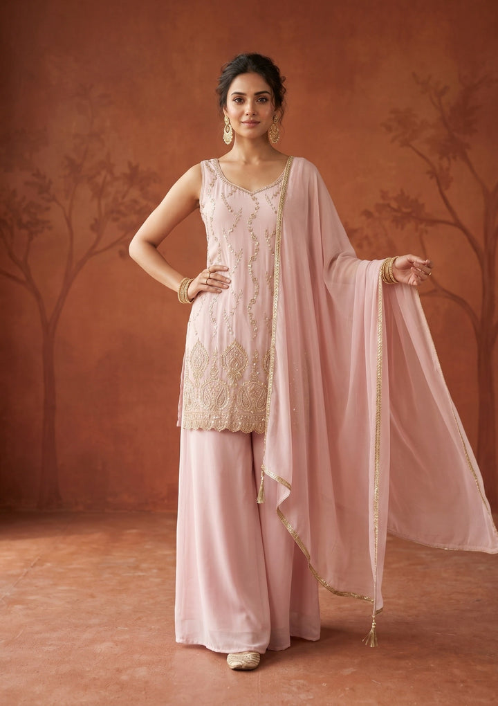Baby Pink Cutdana Tissue Readymade Salwar Suit
