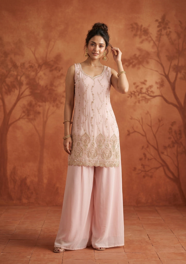 Baby Pink Cutdana Tissue Readymade Salwar Suit