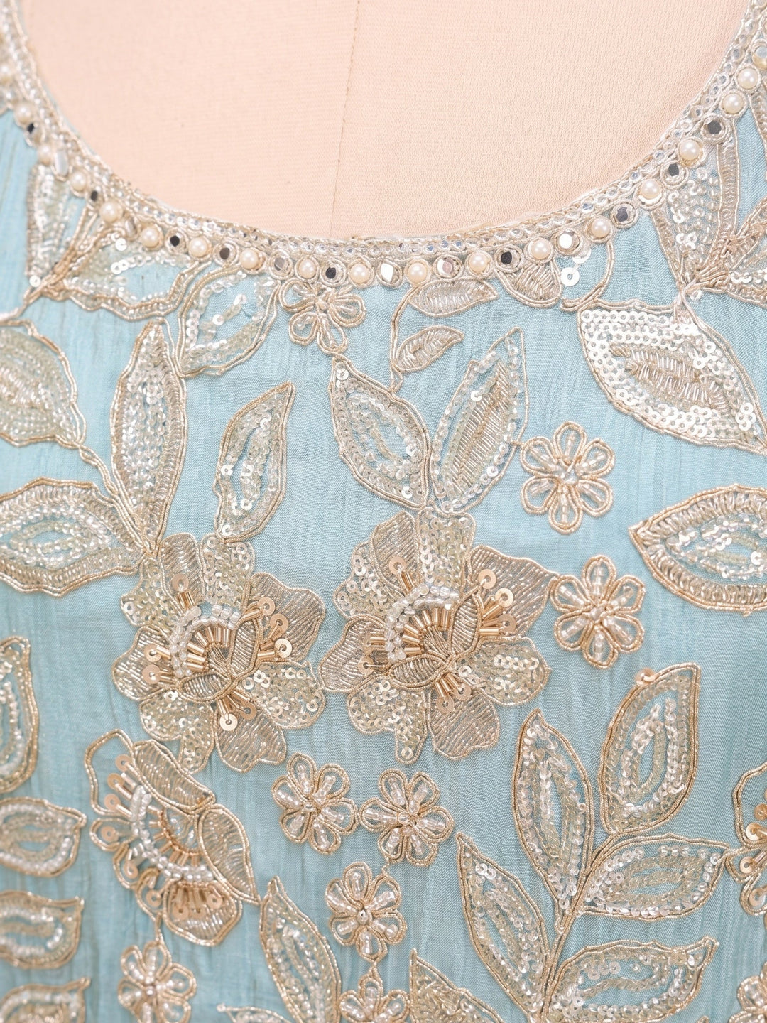 Blue Crepe Cutdana Straight Kurta With Palazzo And Dupatta