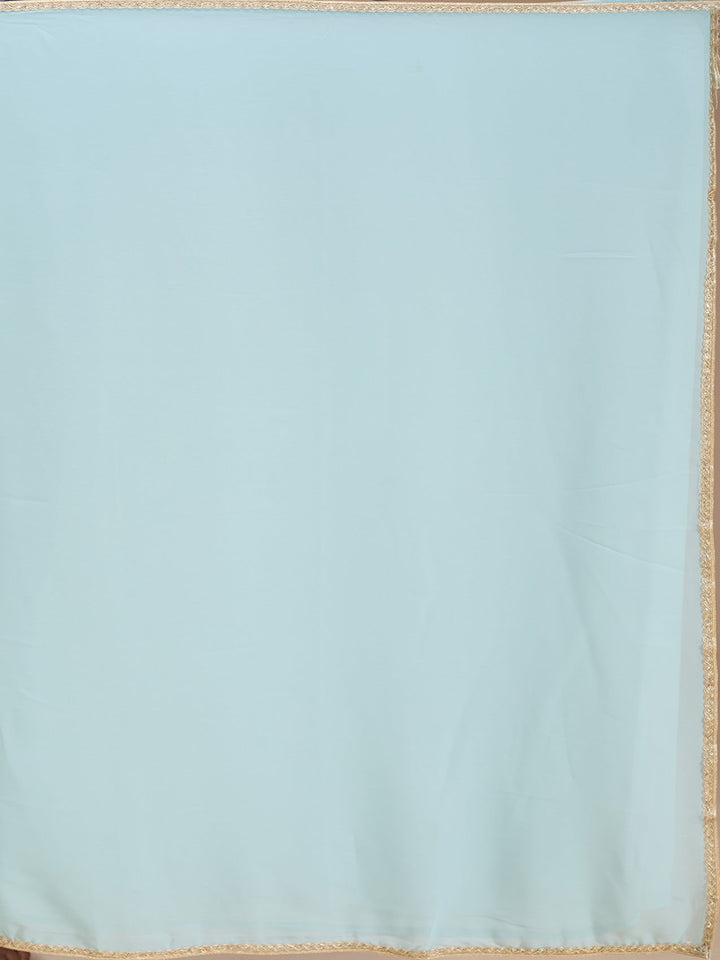 Blue Crepe Cutdana Straight Kurta With Palazzo And Dupatta