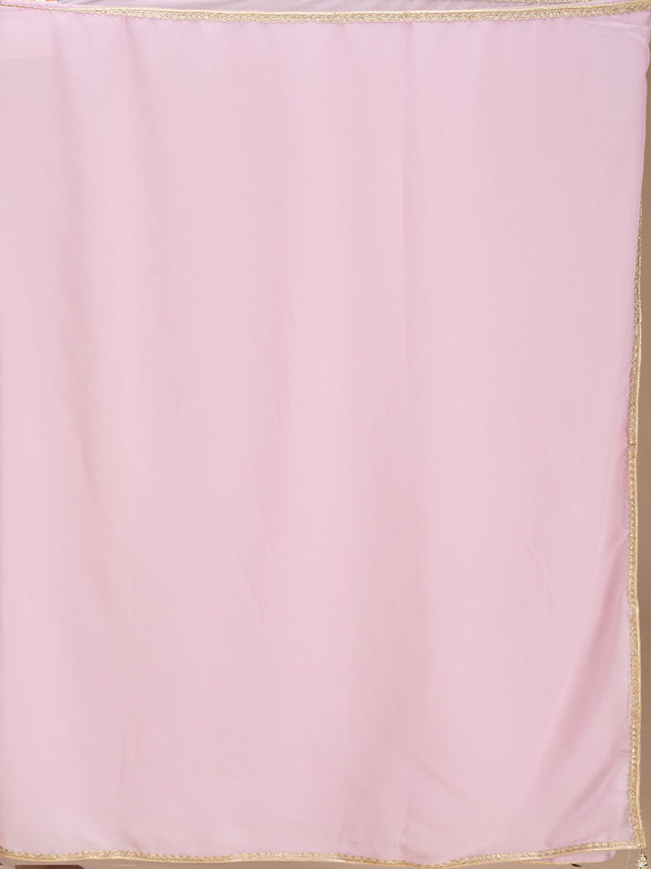 Onion Pink Crepe Cutdana Straight Kurta With Palazzo And Dupatta
