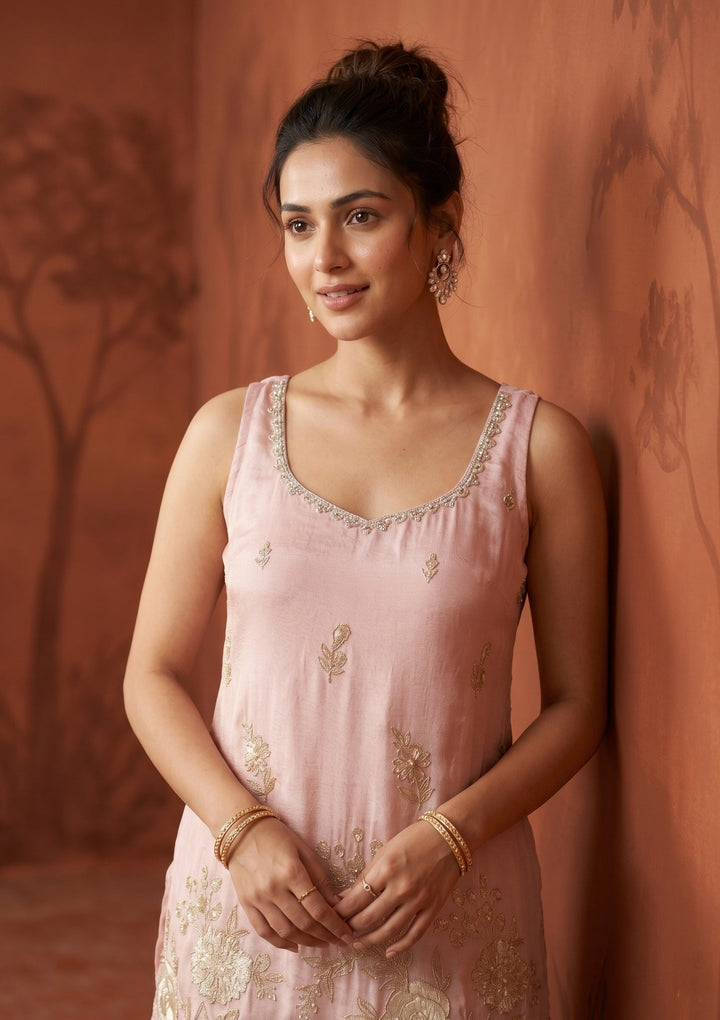 Baby Pink Cutdana Tissue Readymade Salwar Suit