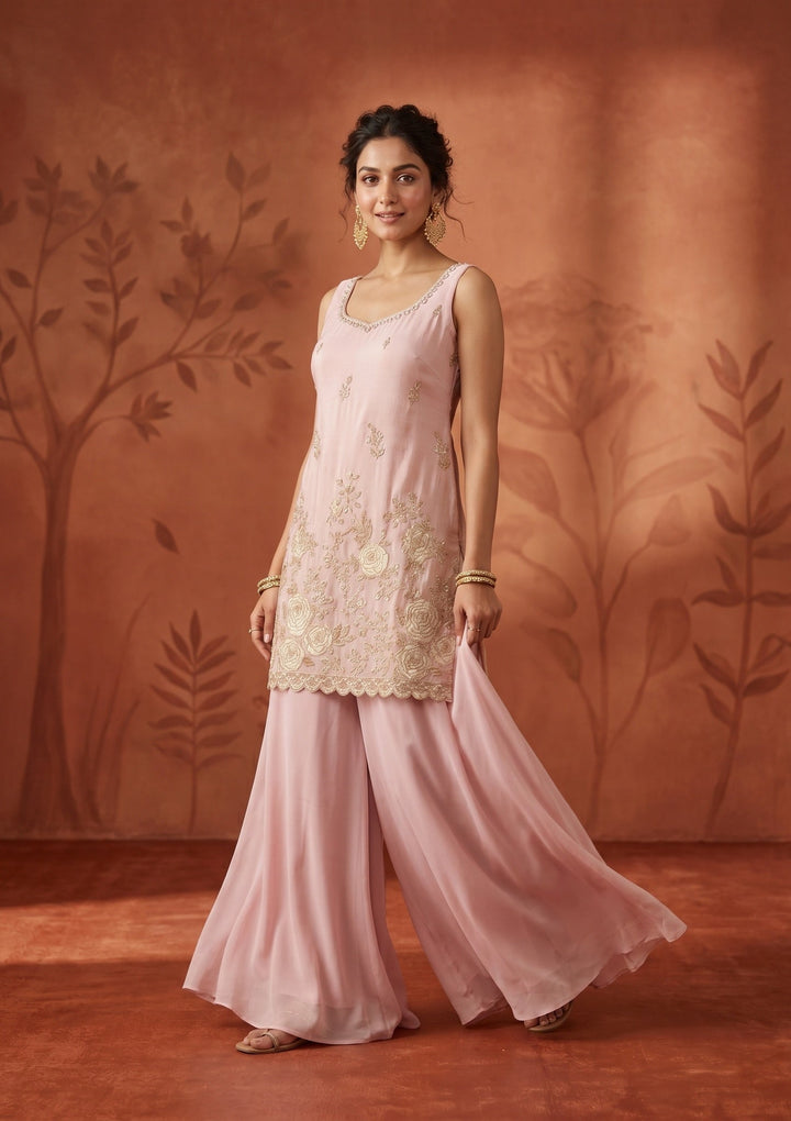 Baby Pink Cutdana Tissue Readymade Salwar Suit