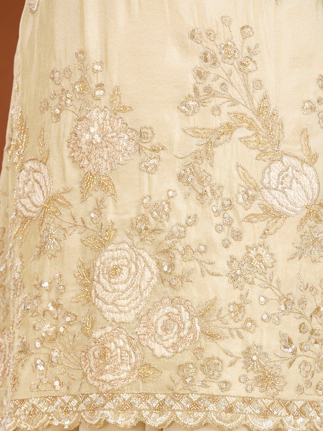 Cream Cutdana Tissue Readymade Salwar Suit