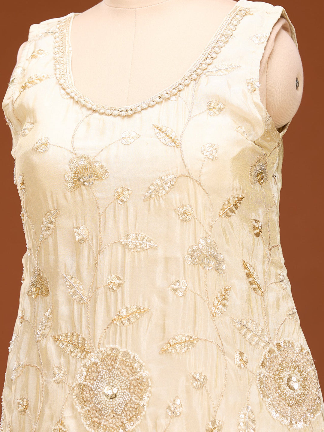 Cream Cutdana Tissue Readymade Salwar Suit