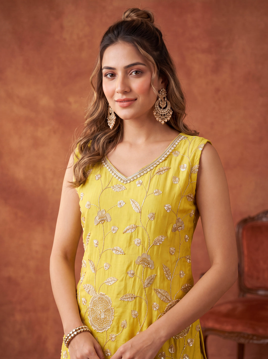 Yellow Cutdana Tissue Readymade Salwar Suit