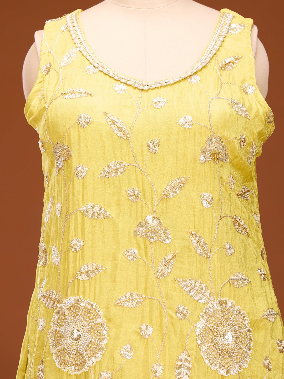 Yellow Cutdana Tissue Readymade Salwar Suit