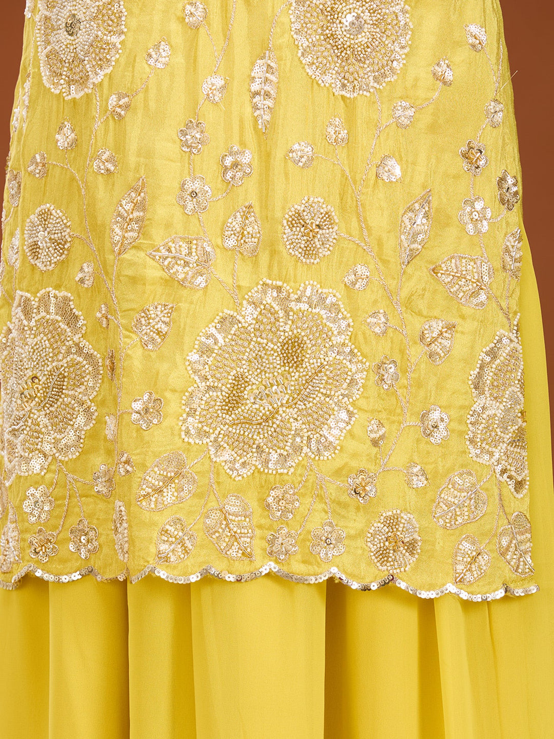 Yellow Cutdana Tissue Readymade Salwar Suit