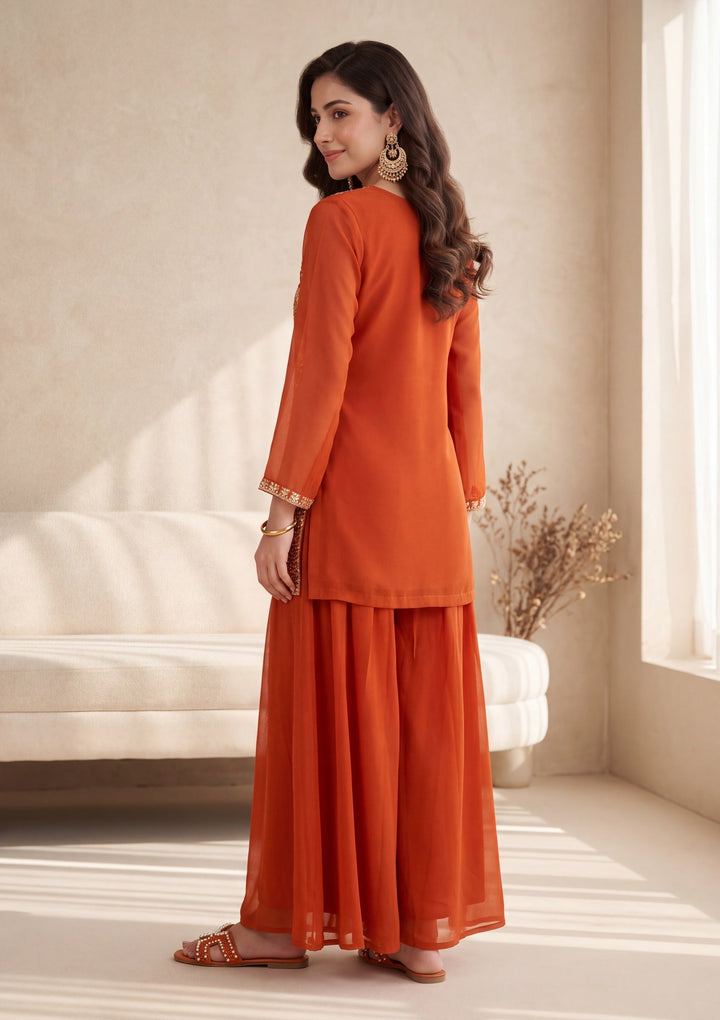 Orange Cutdana Georgette Readymade Salwar Suit