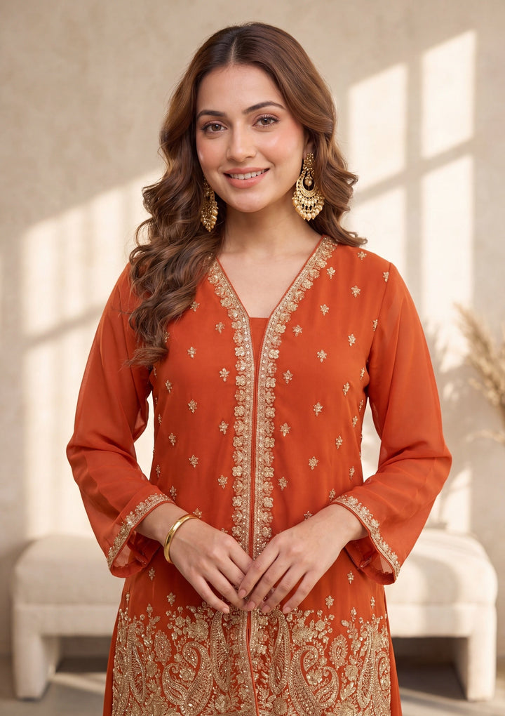 Orange Cutdana Georgette Readymade Salwar Suit