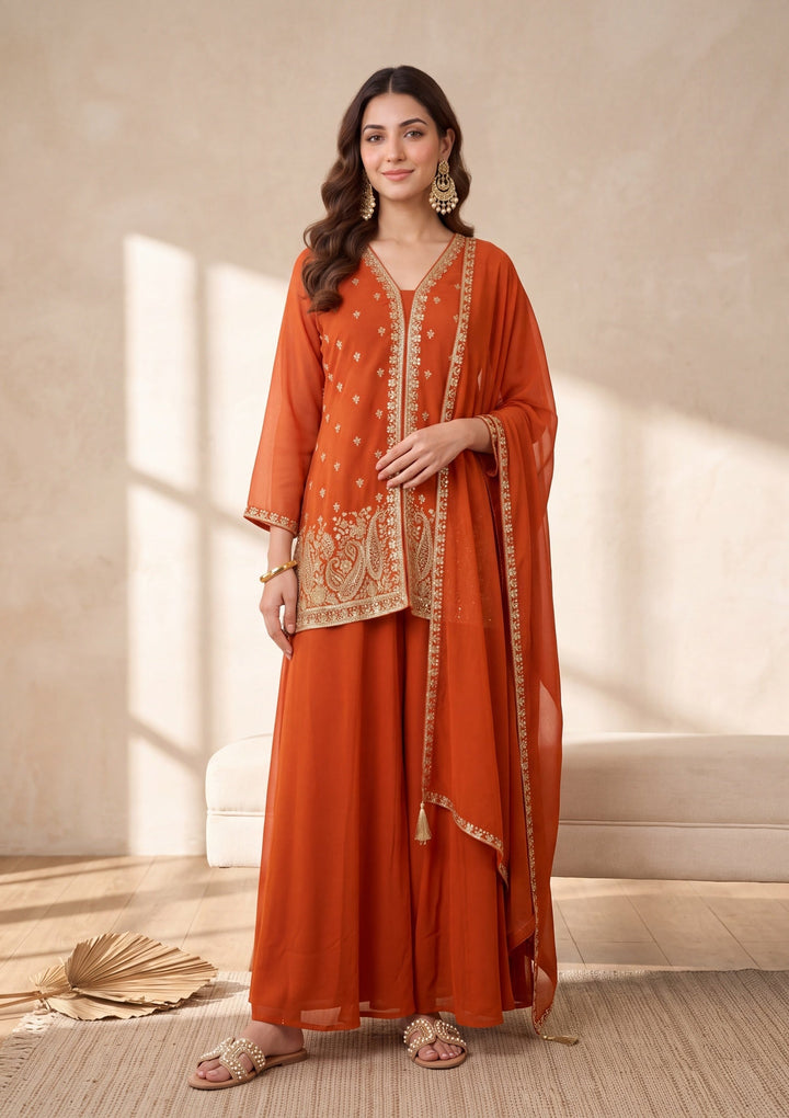 Orange Cutdana Georgette Readymade Salwar Suit