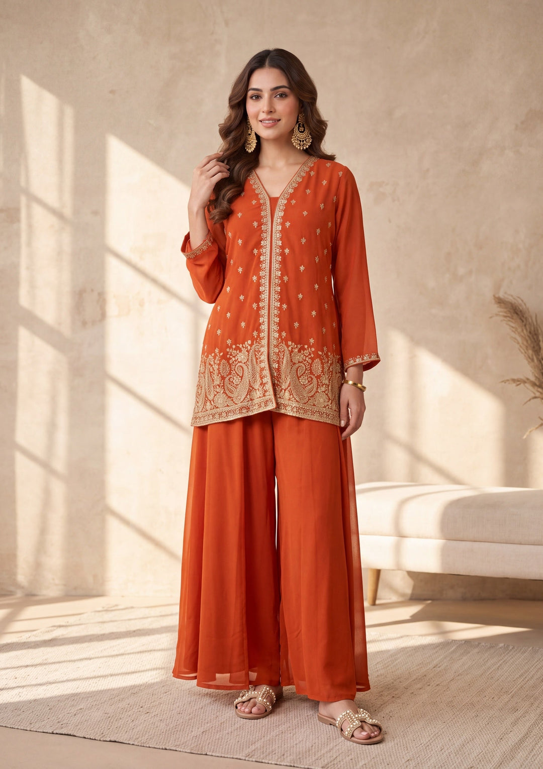 Orange Cutdana Georgette Readymade Salwar Suit
