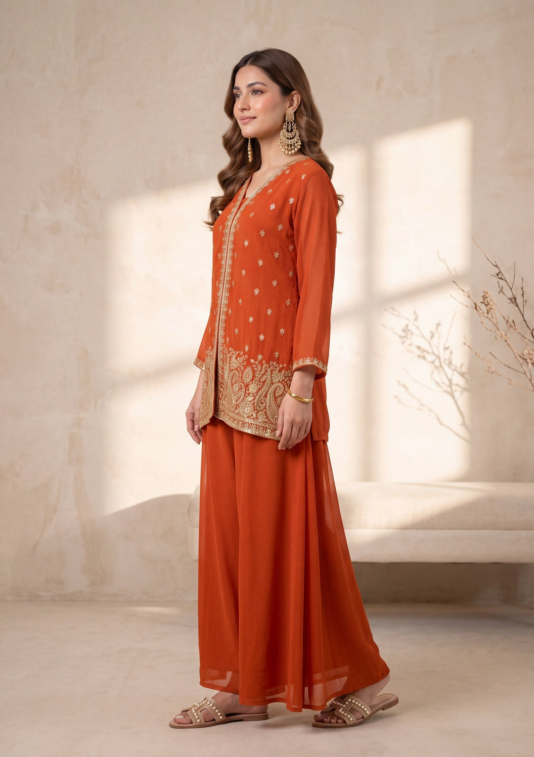 Orange Cutdana Georgette Readymade Salwar Suit