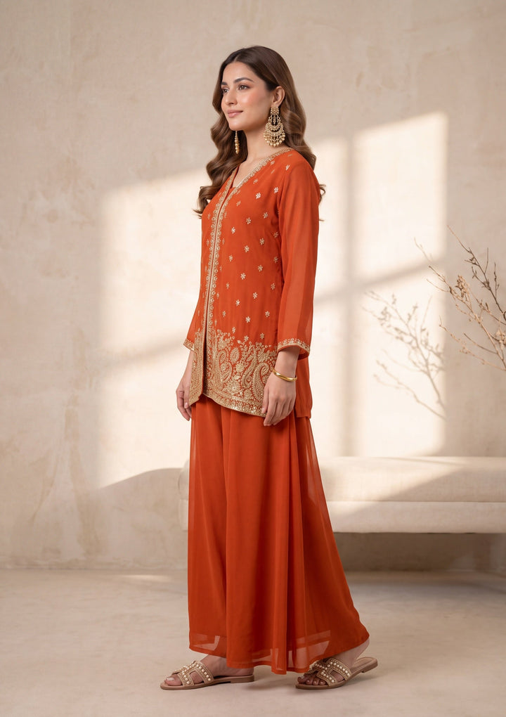 Orange Cutdana Georgette Readymade Salwar Suit
