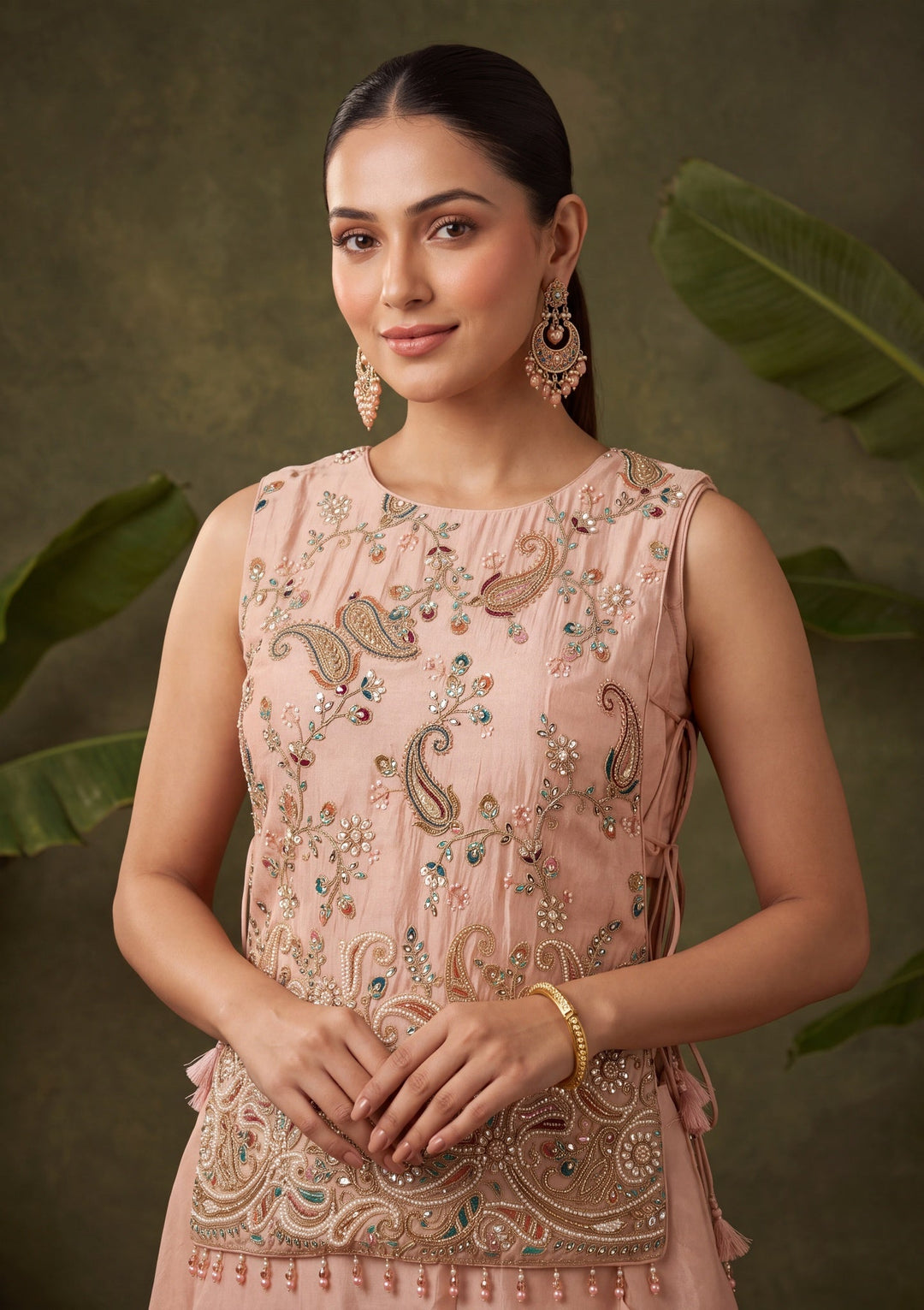 Peach Cutdana Tissue Readymade Salwar Suit