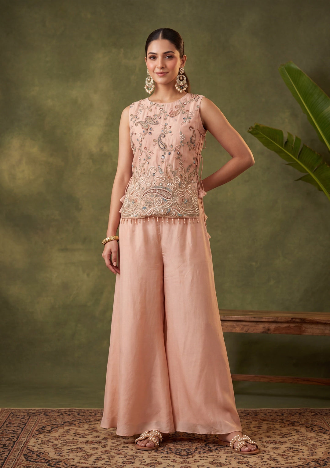 Peach Cutdana Tissue Readymade Salwar Suit