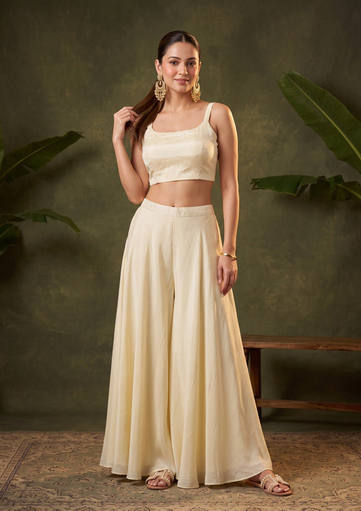 Off White Cutdana Crepe Readymade Salwar Suit