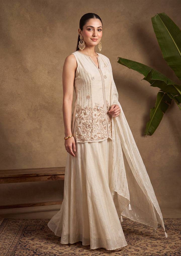 Cream Cutdana Tissue Readymade Salwar Suit