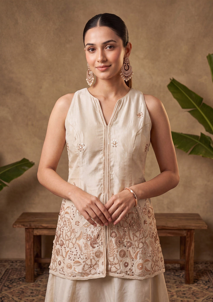 Cream Cutdana Tissue Readymade Salwar Suit