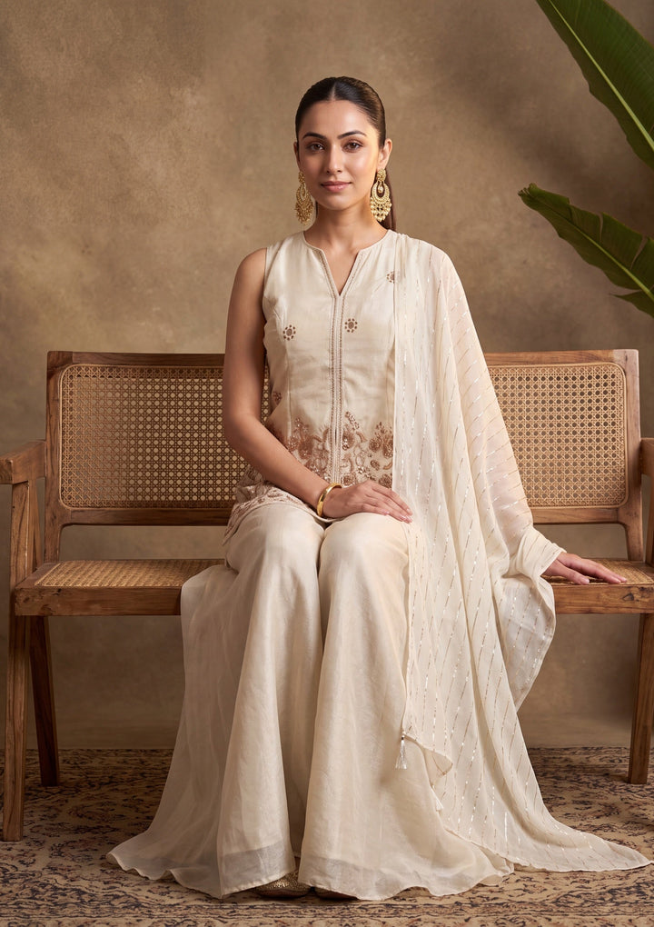 Cream Cutdana Tissue Readymade Salwar Suit