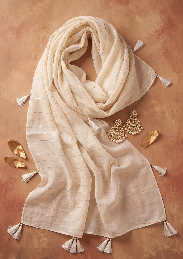 Cream Cutdana Tissue Readymade Salwar Suit