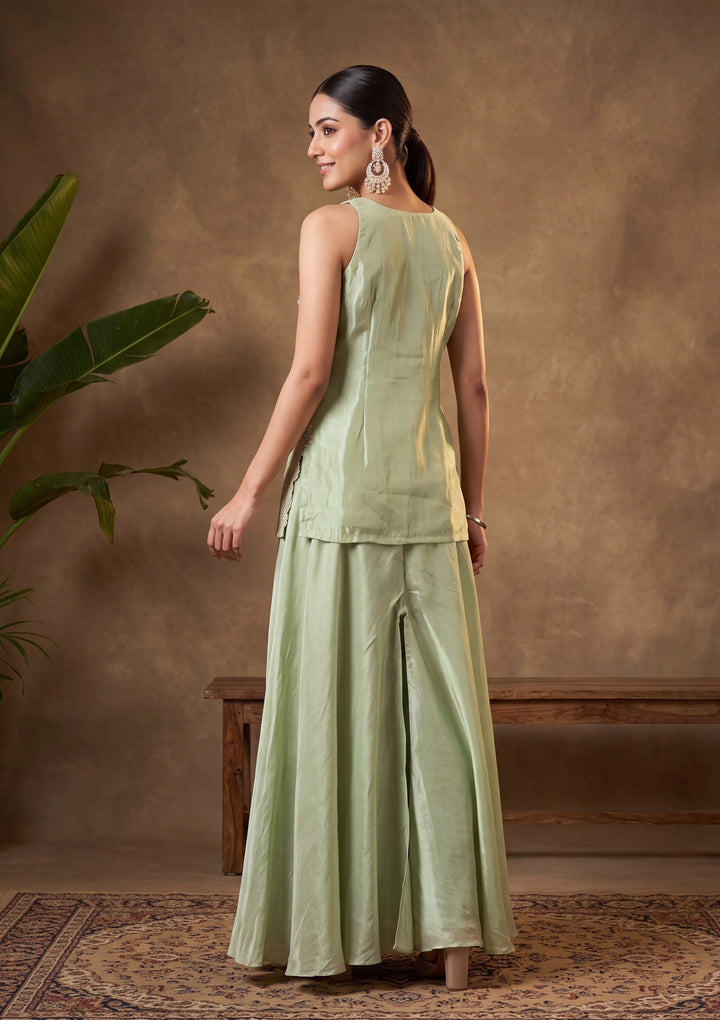 Pista Green Cutdana Tissue Readymade Salwar Suit