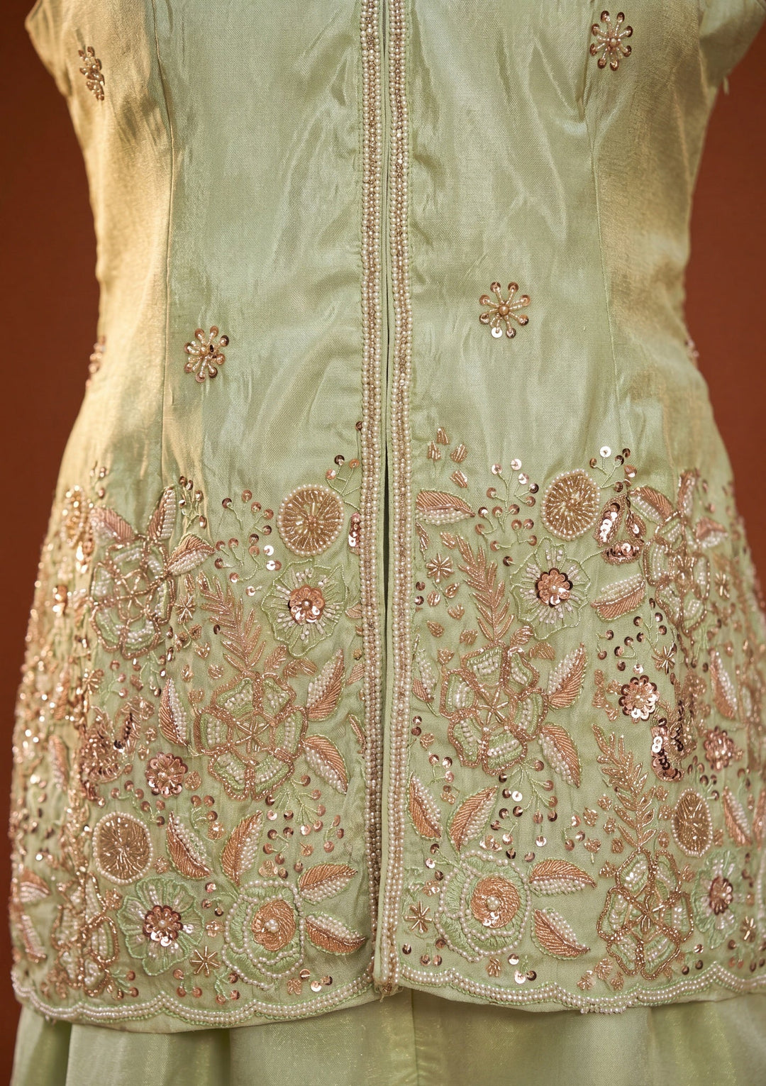 Pista Green Cutdana Tissue Readymade Salwar Suit