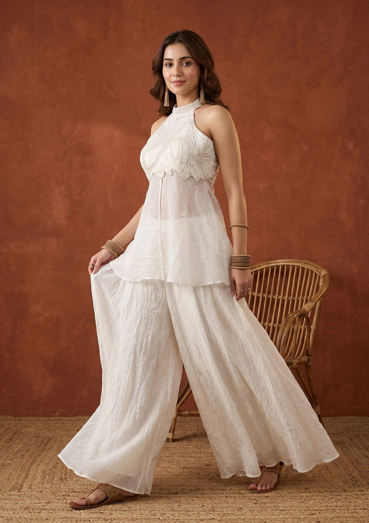 Off White Cutdana Tissue Readymade Salwar Suit